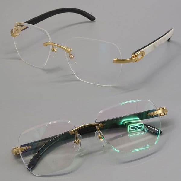 2026 New Original Black and White Buffalo Horn Rimless Glasses 00640 Eyewear Men Woman Large Square Eyeglasses Gold Optical Size 58-18-140MM
