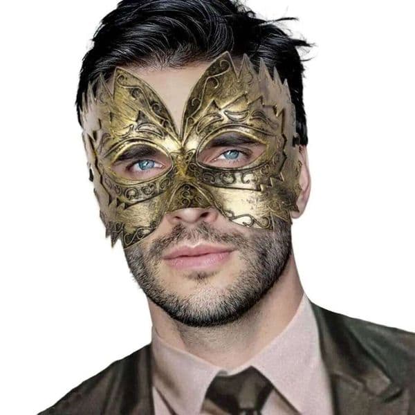 Vintage Masquerade for Men Gold Roman Soldier Mask Venetian Mardi Gras Phantom Opera Eyemask Rave Accessory 26H0328