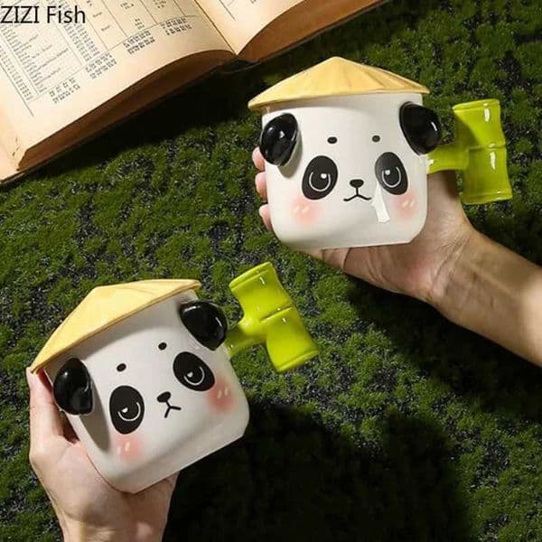 Cute Panda Ceramic Mug Office with Lid Water Cup Couple Afternoon Tea Coffee Cup Modern Home Breakfast Drink Set Girlfriend GiftT260328