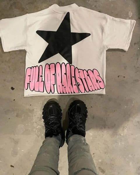 High Street Goth Pink Star Printed T-shirt Street clothing y2k top oversized graphic T-shirt Harajuku short sleeve men wear 260326