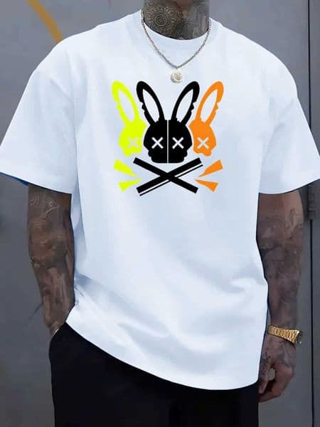Mens casual round neck T-shirt with unique rabbit skull pattern - the perfect choice for summer S26328