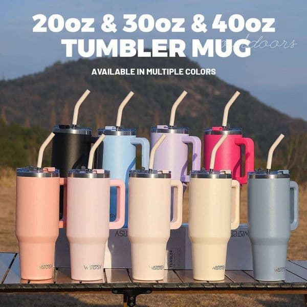 WATERSY 20oz/30oz/40oz Tumbler with Handle & Straw Large Capacity Insulated Cup, 304 Stainless Steel Vacuum Thermal Mug 26L0328