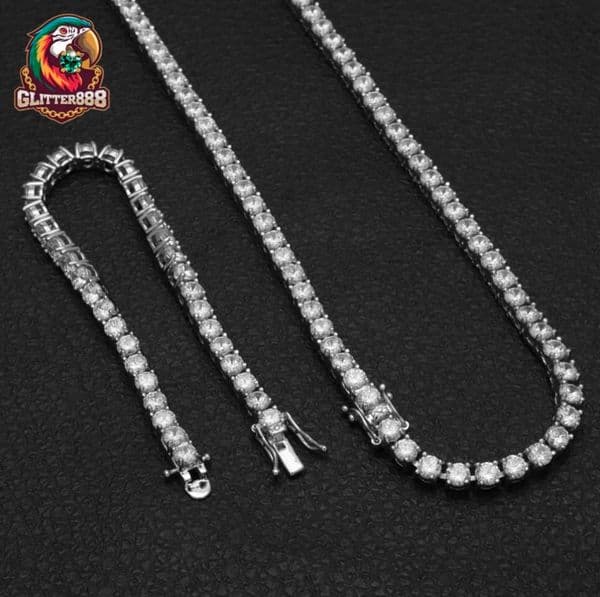 Hiphop Tennis Chain 3-5MM Vvs Iced Out Diamond 925 Silver Moissanite Tennis Chain Necklace