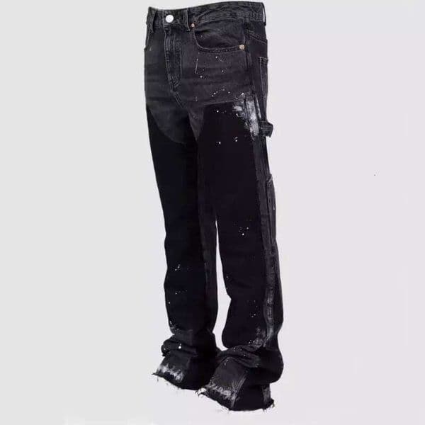 Men's Work Pants workwear, Elastic Patch Denim Layered Flared Pants, Spring New Style S260327