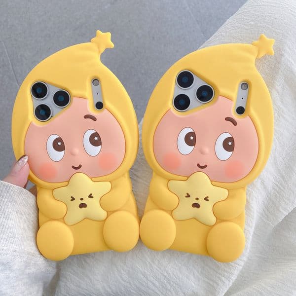 3D Twinkle Star Boy Hand Strap Case For iPhone 12 13 14 15 16 17 Pro Max Japan Ins Cute Cartoon Shockproof Soft Silicone Cover