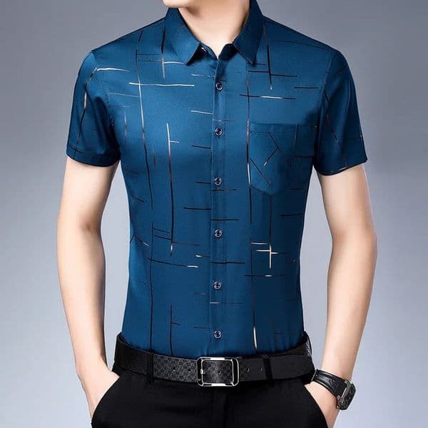 Mens Business Casual Short Sleeved Shirt No Iron and Wrinkle Resistant Top260316BJ