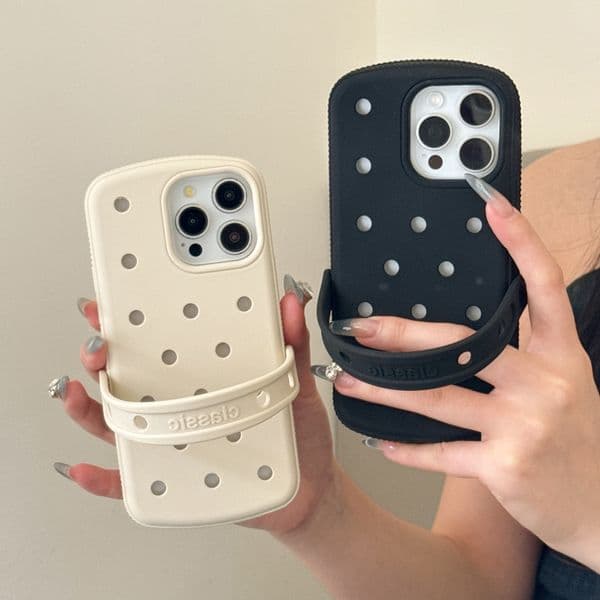 Wrist Strap Holder For Crocs Charms DIY Silicone Phone Case For iPhone 14 15 16 17 Pro Max Plus 13 12 11 Solid Color Matte Cover