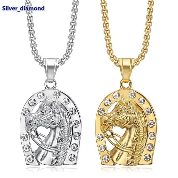 Hip Hop Iced Out Moissanite Horse Horsehead Pvd Stainless Steel Fine Fashion Jewelry Pendant Necklaces 18K Gold Plated for Women