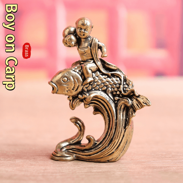 2026 New Designer Home Decoration Accessories Pure Brass Carp Boy Office Desktop Decoration Old Objects Carp Leaping Longmen Tea Pet Crafts Copper Ornaments