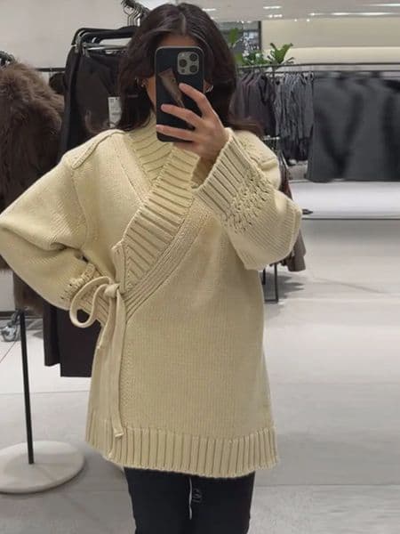 Casual Kimono Style Knit Cardigan Women Loose V Neck Long Sleeves Lace Up Solid Sweater Female 2026 Spring Street Knitwear 260326