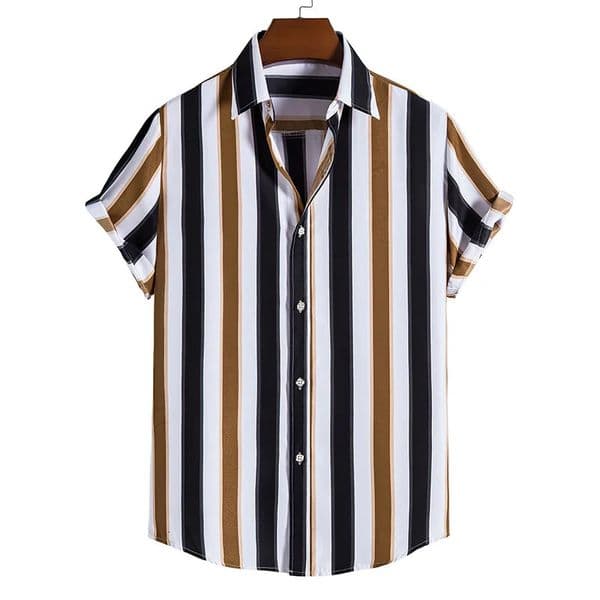Mens Hawaiian Shirt Summer Stripe Printed Short Sleeved Shirts Lapel Button Large Men Street Clothing Fashion Casual Social Top 260316BJ