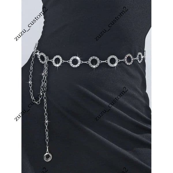 Fashion single-layer alloy waist banquet party rhinestone ring women's body chain L260312
