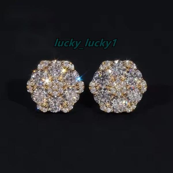 Fine Jewelry Big Luxury Cluster Flower Hip Hop 925 Sterling Silver Moissanite Stud Earrings thumbnail 2
