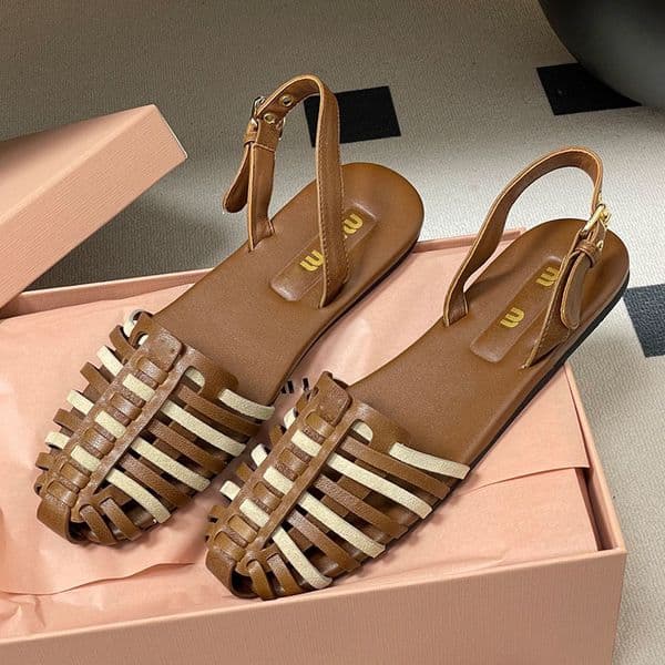 Nappa Suede Leather Sandals Womens Laminated Nappa Leather Fisherman Sandals Ladies Lightweight Ultra Flat Sandal 5X610E Woven Leathe Sandal TPU Sole Size 35 41