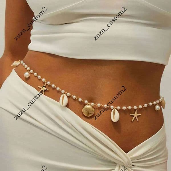Ingemark Bohemian Imitation Pearl Starfish Conch Pendant Waist for Women Summer Beach Sexy Bikini Body Chain Charm Jewelry L260312