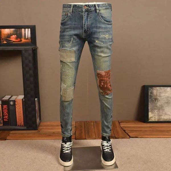 Y2KFashion New Patch Washed NostalgicY2K Stretch Slimming Retro Blue Jeans High Street Hip Hop Italian Pants Hombre S260327