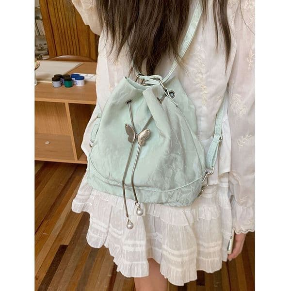 Mint Mambo Green Women's Backpack 2026 New Trendy Korean Bucket Bag Versatile Ins Single Shoulder Underarm Bag