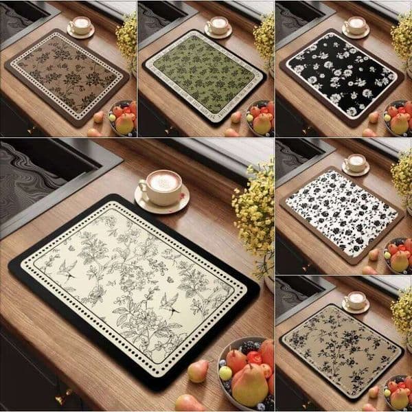 French Retro Floral Pattern Multi-Material Absorbent Non-Slip Easy Clean Durable Kitchen Drying Mat for Sink & Dining Table 26Y0330