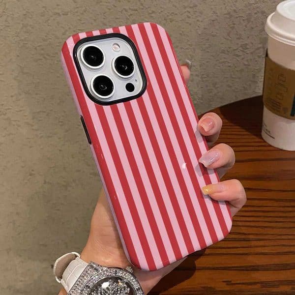 Fashion Pink Striped design Phone Case for 17 16 15 14 13 12 11 XR XSMAX Air Pro Max Plus Luxury Double-layer Back Cover L260523