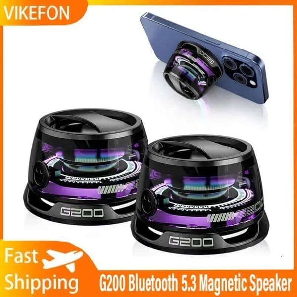 Mini Travel Stereo Outdoor Magnetic Bluetooth Speaker Wireless Portable With RGB Color Light And Phone Holder For IOS