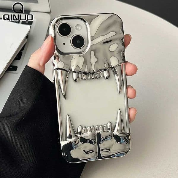 3D Electroplated Tiger Teeth Hollow Phone Case for 17 Air 16 15 14 Plus 13 12 11 Pro Max Shockproof Protective Soft Cover L260523
