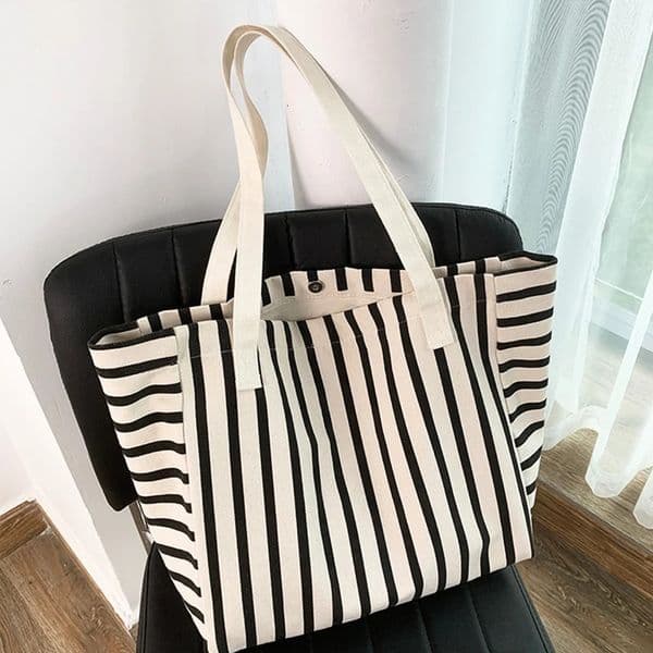 Beach Tote Bag Fashion Women Canvas Summer Large Capacity Striped Shoulder Bag Tote Handbag Shopping Shoulder Bags 260316