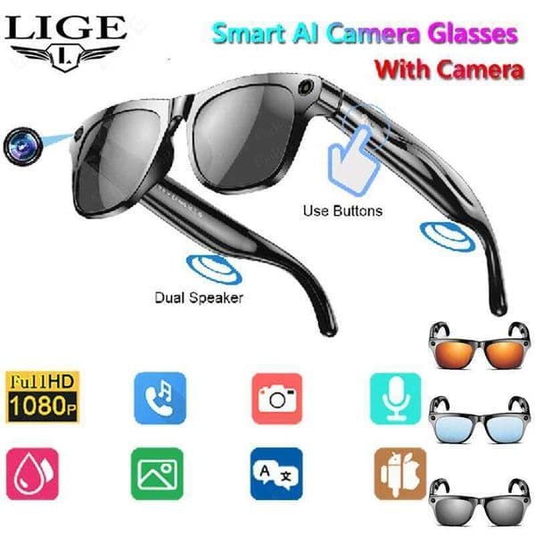 AI With Bluetooth Call Voice Assistant Control Navigation Waterproof Smart Sports Wearable Camera Glasses