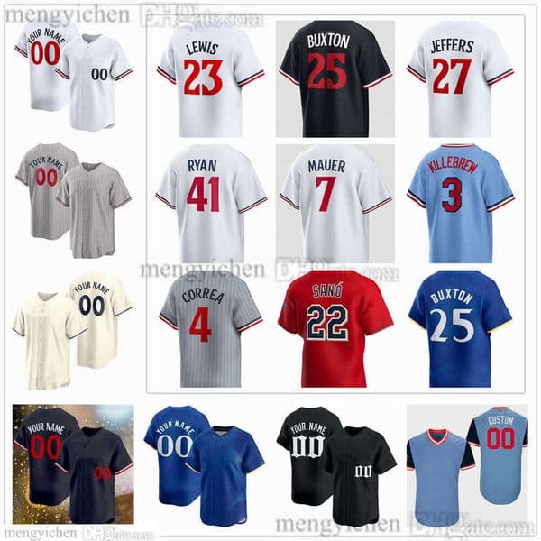 Mans Baseball Jerseys 23 Royce Lewis 27 Ryan Jeffers 41 Joe Ryan 9 Trevor Larnach 38 Matt Wallner 25 Byron Buxton 49 Pablo Lopez 37 Victor Caratini 7 Joe Mauer Stitched