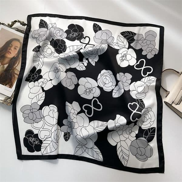 70cm Fashion imitate Silk Scarf Simple Presbyopia Print Floral Headband for Women Girls Handle Bag Scarves Paris Shoulder Tote Luggage Ribbon Head Wraps Gifts