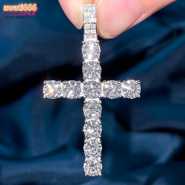Hip Hop Rapper Mens Jewelry Bling Iced Out D Color Moissanite Cross Pendant 925 Silver 5mm Big Diamond Cross Charm Pendant Gra