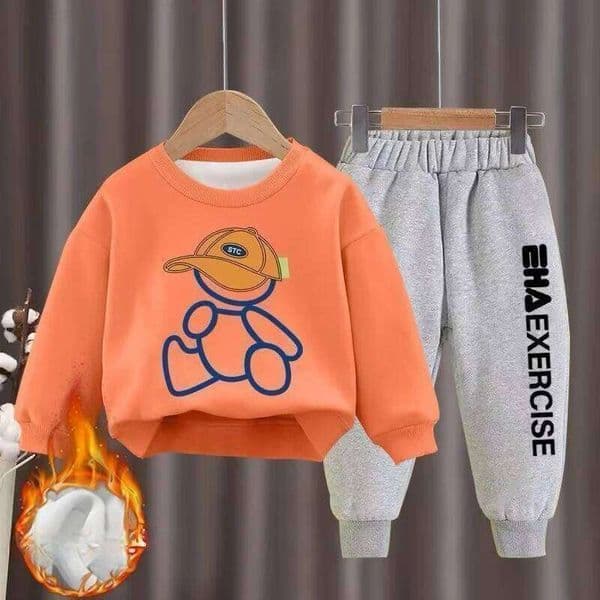 Kids Clothes Boys Girls Autumn fleece-lined Top Pants 2 Pieces Sets Teenage Boy & Girl Winter Cartoon Bear Tracksuit Outfit S260328