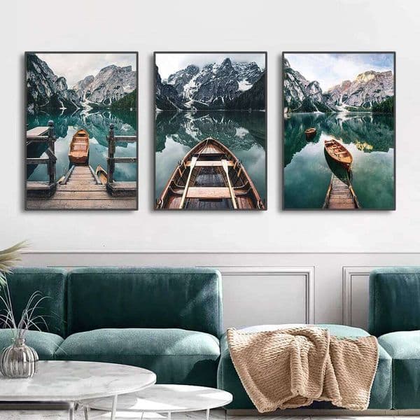 3PCS Nature Landscape Poster Mountain Lake Boat Nordic Pictures Wall Art Canvas Painting for Living Room Bedroom Home Decor 26Y0330