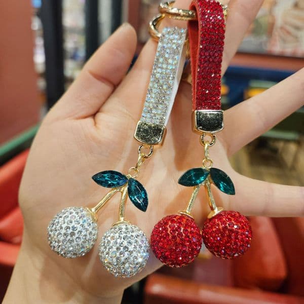 bestseller: diamond-encrusted three-dimensional cherry cute and elegant car keychain, gift key chain metal keyring Designer Fashion Keychain Bag Hanging