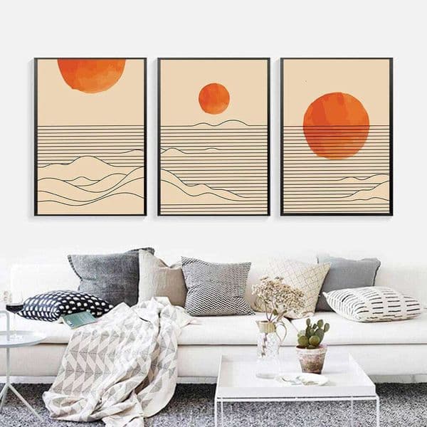 Burnt Orange Sunset Sea Wave Line Canvas Painting Boho Sunrise Posters And Prints Wall Art Pictures For Living Room Home Decor 26Y0330