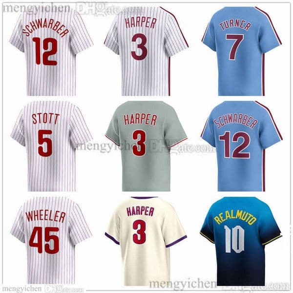 Mans 2026 Baseball Jersey 3 Bryce Harper 7 Trea Turner 10 J.T. Realmuto 12 Kyle Schwarber 28 Alec Bohm 59 Jhoan Duran 27 Aaron Nola 45 Zack Wheeler 5 Bryson Stott Stitched