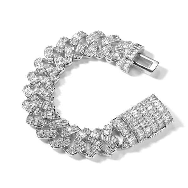 Fashion Punk Hip Hop Bracelet with Rhodium Plated Moissanite Cuban Chain - Fashion Jewelry Bracelet