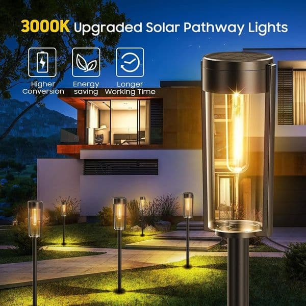 Solar Pathway Lights Outdoor Waterproof LED Tungsten Lamp, Plug-in Garden Lights for Villa Yard Landscape Lighting