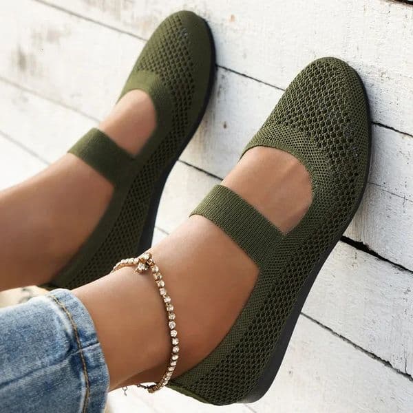 2024 Women Flats Shoes Slip on Knitting Loafers for Round Toe Single Hollow Out Fashion Mom Casual Ladies 260325BANJIA
