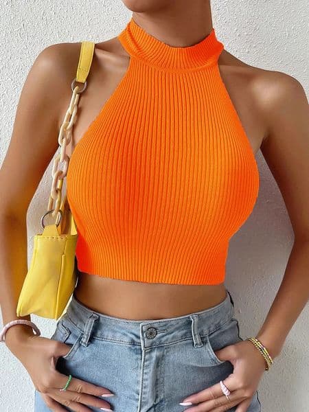 2026 Summer Fashion Women Basics Casual Knit Sleeveless Corset Halter Crossfit Crop Top Y2k Clothes Femme Stretch Sweater Tank 260313