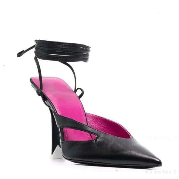 Spring and summer new pointed back empty silk PU lace-up shoes thin high-heeled sexy banquet dress large-size womens sandals