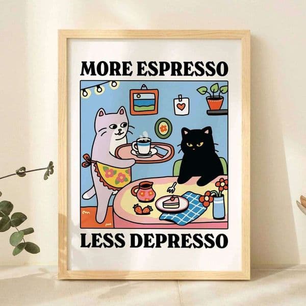 More Espresso Cartoon Black Cat Wall Art Prints Canvas Painting Poster Picture For Living Children Room Home Decor Gift 26Y0330