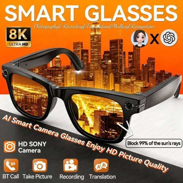 AI Smart Glasses HD 4K 800W Camera Video Outdoor Sport Hiking Sunglasses Chatgpt Office Translate Bluetooth Call Music Glasses