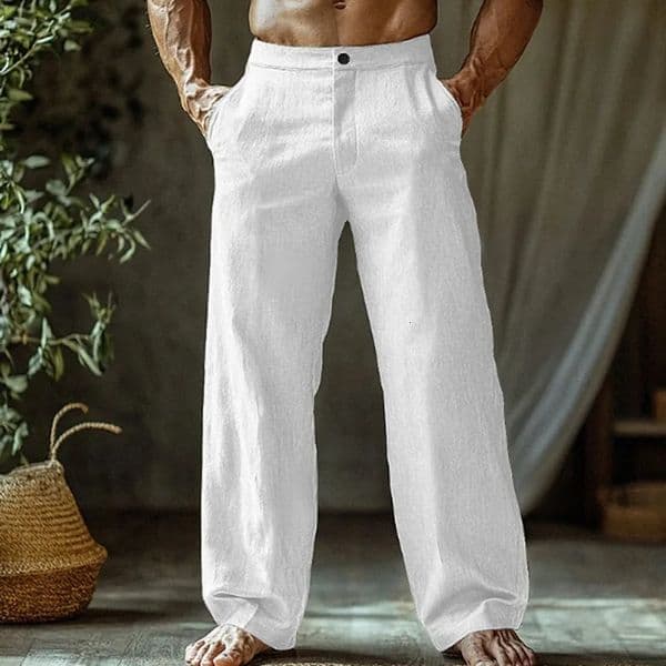 Mens Cotton and Linen Beach Pants Loose Straight Leg Breathable Casual Jogging 260330