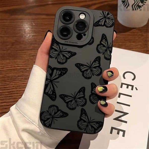 Black Butterfly Pattern Phone Case For iPhone 16 15 14 13 12 11 Pro Max Mini 7 8 Plus XS XR X Shockproof Silicone Soft Cover H260330