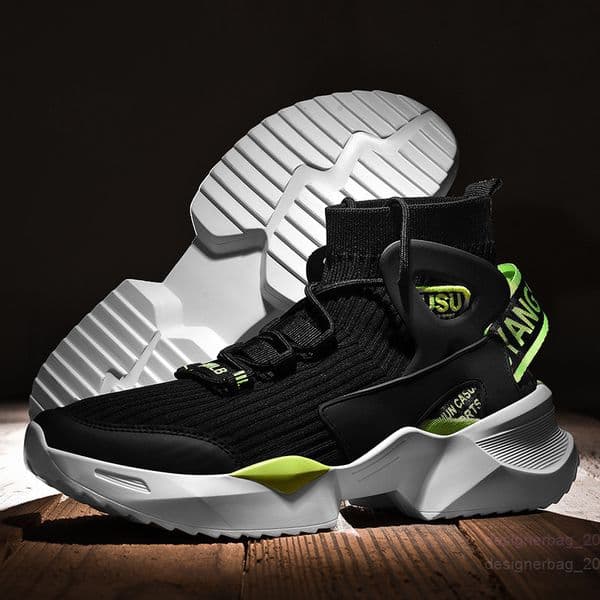 Fashion Men Running Shoes Thick Sole Black White Breathable Lightweight Jogging Gym Training Sneakers