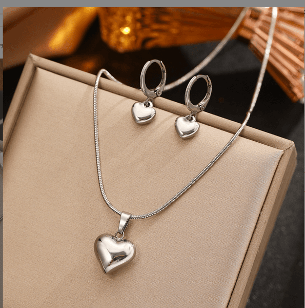 Glossy Gold Silver Color Love Heart Earrings Necklace Set Vintage Alloy Dangle Earring Jewelry for Women Simple Gifts Daily Wear Hot 2026