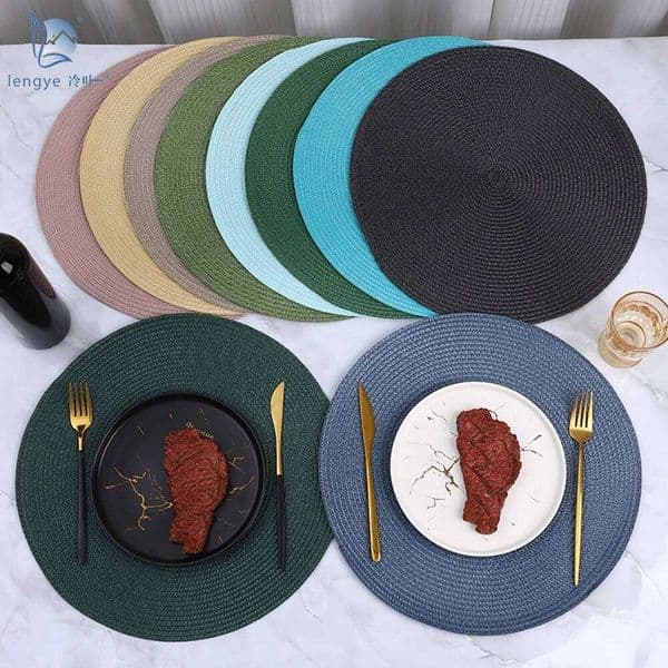 38cm Round Braided Tableware Mat Washable Anti Slip Dining Table Bowl Placemats Heat-Resistant Drink Cup Pad Coasters Home Decor 26Y0330