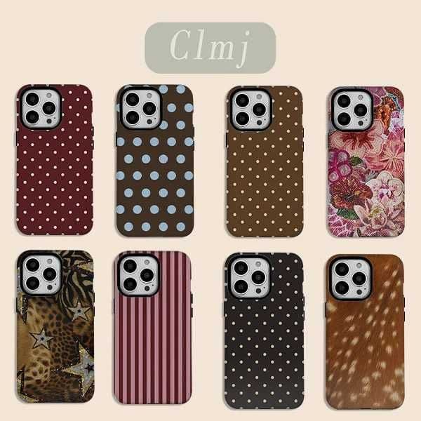 luxury Ins Brown Red Polka Dots Phone Case for 17 16 15 14 13 12 11 X XS XR XSMAX 7 8 Air Pro Max Plus Double-layer Cover L260523