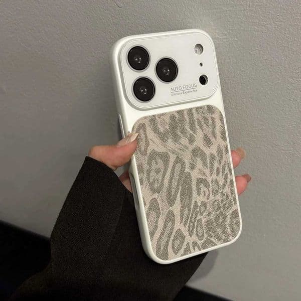 Luxury Leather PU Leopard Print Texture Phone Case For 17 16 15 14 13 Pro Max Matte Shockproof Bumper Large Window Cover S26330