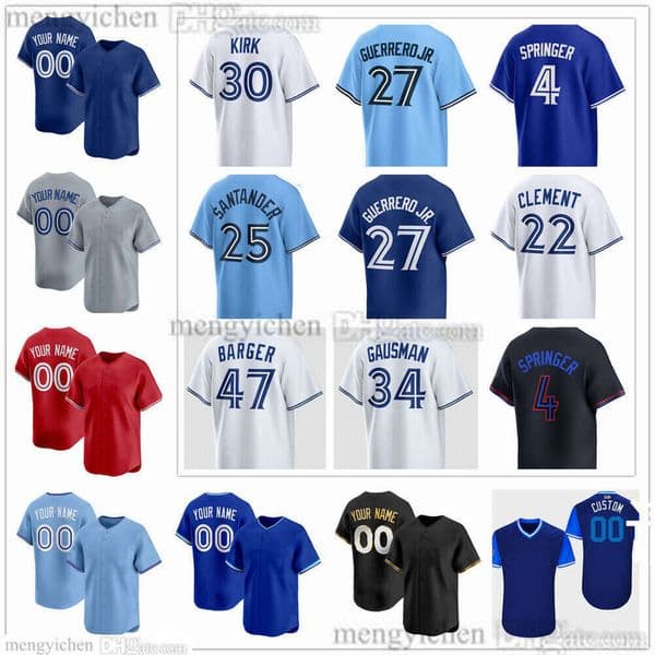 Mans 2026 Baseball Jerseys 27 Vladimir Guerrero Jr. 0 Andres Gimenez 4 George Springer 34 Kevin Gausman 30 Alejandro Kirk 22 Ernie Clement 57 Shane Bieber Stitched